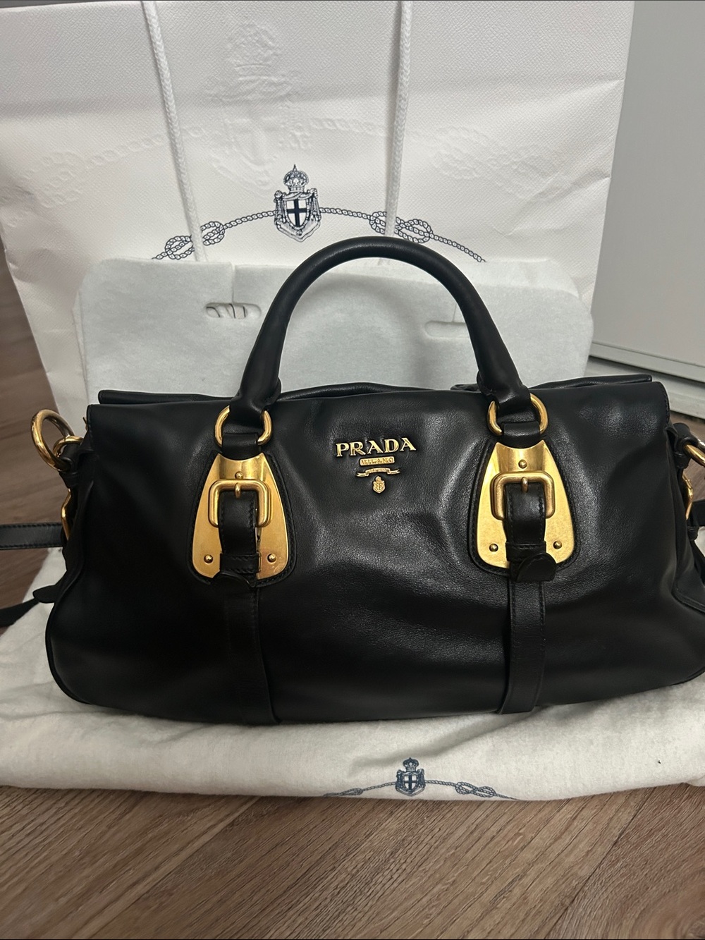Prada White Logo Shopping Bag with Navy Print - Men Bags